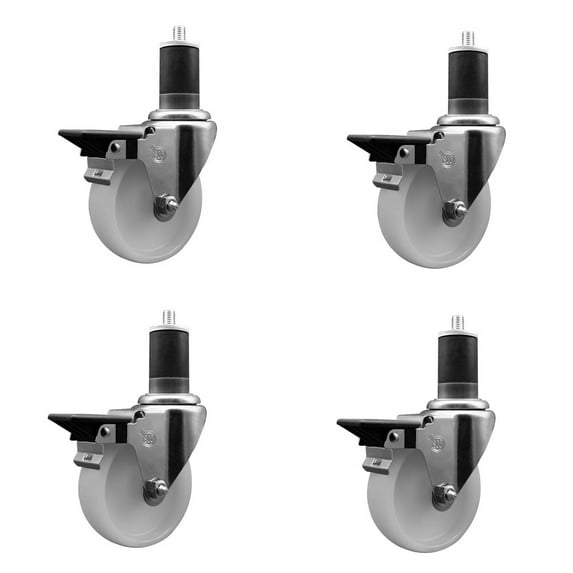 4 Inch Nylon Swivel 1-5/8 Inch Expanding Stem Caster Set with Brake SCC