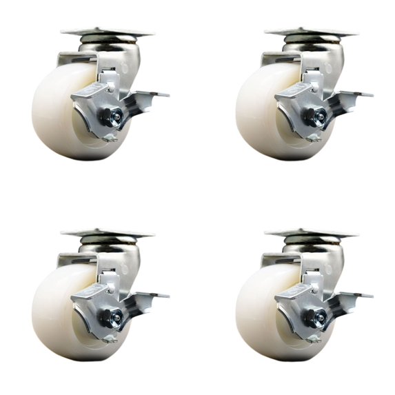 4 Inch Nylon Swivel Caster Set with Ball Bearings and Brakes SCC ...