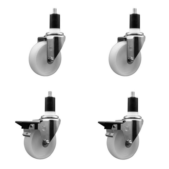 4 Inch Nylon Wheel Swivel 1-1/2 Inch Expanding Stem Caster Set 2 Brakes SCC