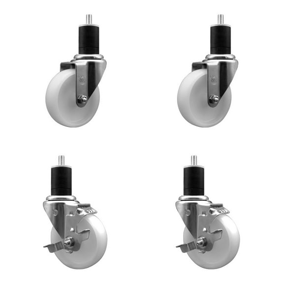 4 Inch Nylon Wheel Swivel 1-3/4 Inch Expanding Stem Caster Set 2 Brakes SCC