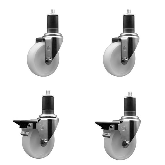 4 Inch Nylon Wheel Swivel 1-5/8 Inch Expanding Stem Caster Set 2 Brakes SCC