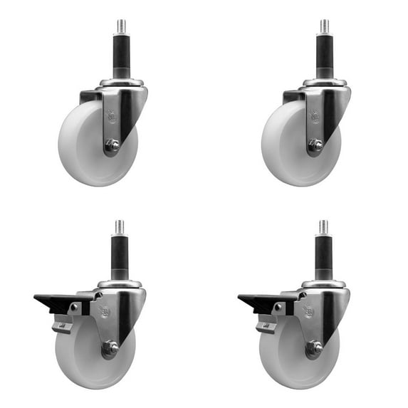 4 Inch Nylon Wheel Swivel 1 Inch Expanding Stem Caster Set 2 Brakes SCC