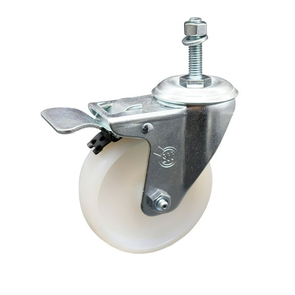 4 Inch Nylon Wheel Swivel 3/8 Inch Threaded Stem Caster Total Lock Brake SCC