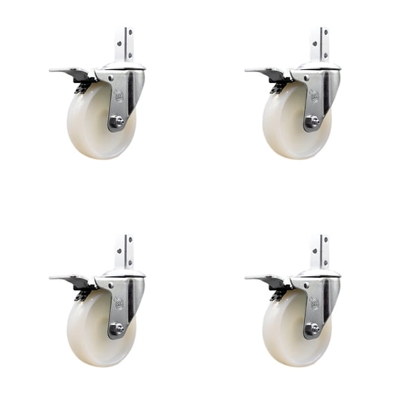4 Inch Nylon Wheel Swivel 7/8 Inch Square Stem Caster Set Total Lock Brake SCC