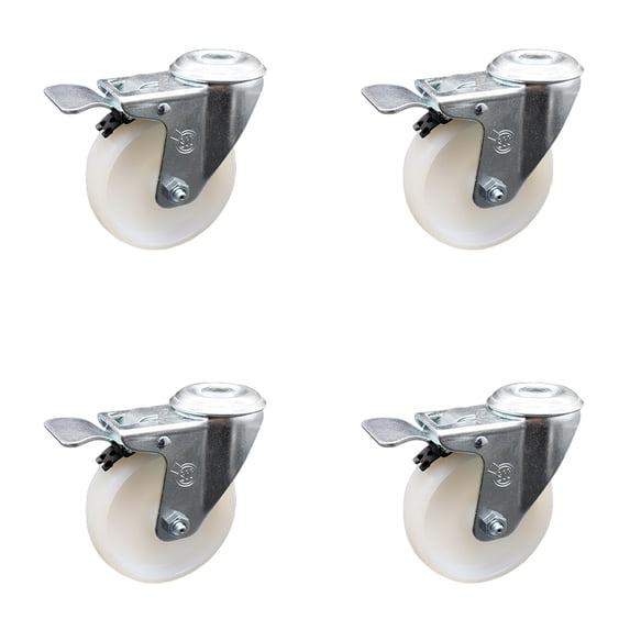 4 Inch Nylon Wheel Swivel Bolt Hole Caster Set with Total Lock Brake SCC