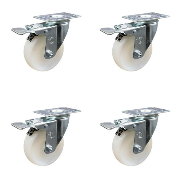 4 Inch Nylon Wheel Swivel Top Plate Caster Set with Total Lock Brake SCC