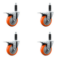 thumbnail image 1 of 4 Inch Orange Poly Swivel 1 Inch Expanding Stem Caster Set Total Lock Brake, 1 of 1