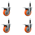 thumbnail image 1 of 4 Inch Orange Poly Swivel 3/4 Inch Expanding Stem Caster Set Total Lock Brake, 1 of 1