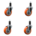 thumbnail image 1 of 4 Inch Orange Poly Wheel Swivel 1-1/4 Inch Expanding Stem Caster Set SCC, 1 of 1