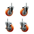 thumbnail image 1 of 4 Inch Orange Poly Wheel Swivel 3/4 Inch Threaded Stem Caster Set 2 Brakes, 1 of 1