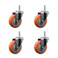 thumbnail image 1 of 4 Inch Orange Poly Wheel Swivel 3/4 Inch Threaded Stem Caster Set Service Caster, 1 of 1