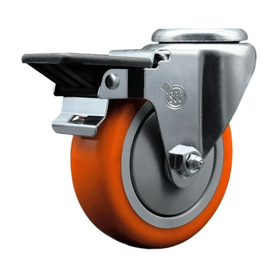 4 Inch Orange Poly Wheel Swivel Bolt Hole Caster with Posi Lock Brake SCC