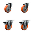 thumbnail image 1 of 4 Inch Orange Poly Wheel Swivel Top Plate Caster Set with 2 Posi Brakes SCC, 1 of 1