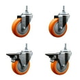 thumbnail image 1 of 4 Inch Orange Polyurethane 12MM Threaded Stem Caster Set 2 Brakes SCC, 1 of 1