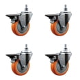 thumbnail image 1 of 4 Inch Orange Polyurethane 12MM Threaded Stem Caster Set with Brake, 1 of 1