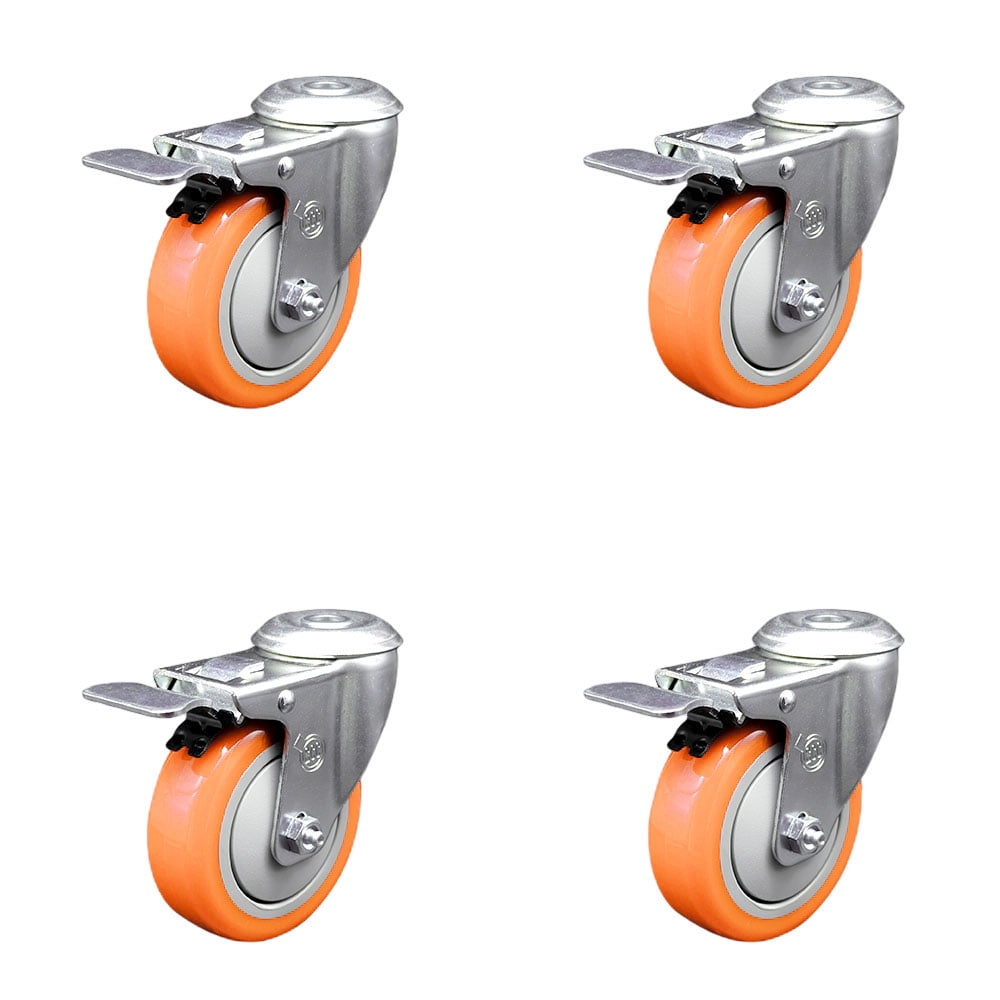 Service Caster 4-Pack Polyurethane Swivel Casters - 5" Gray Wheels, 1200 Lb Total Capacity, Bolt Hole Mount