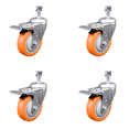 thumbnail image 1 of 4 Inch Orange Polyurethane Swivel ½ Inch Stem Caster Set with Total Lock Brake, 1 of 1