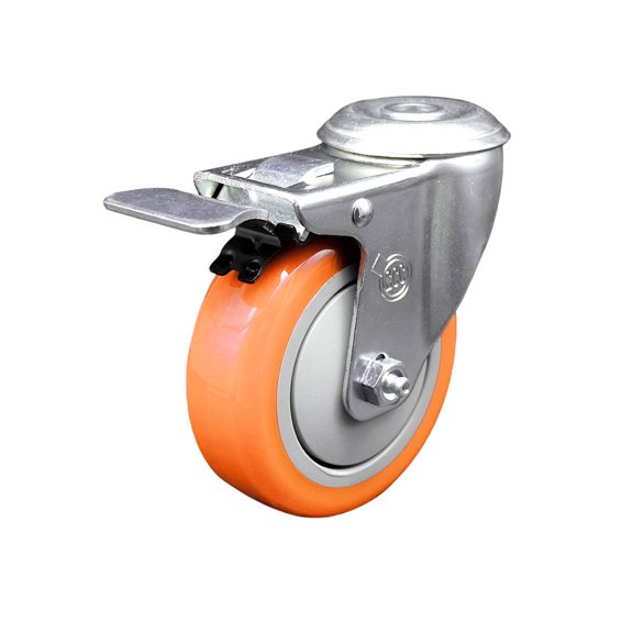 4 Inch Orange Polyurethane Wheel Bolt Hole Caster with Total Lock Brake SCC