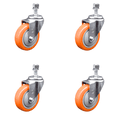 thumbnail image 1 of 4 Inch Orange Polyurethane Wheel Swivel 12mm Threaded Stem Caster Set SCC, 1 of 1
