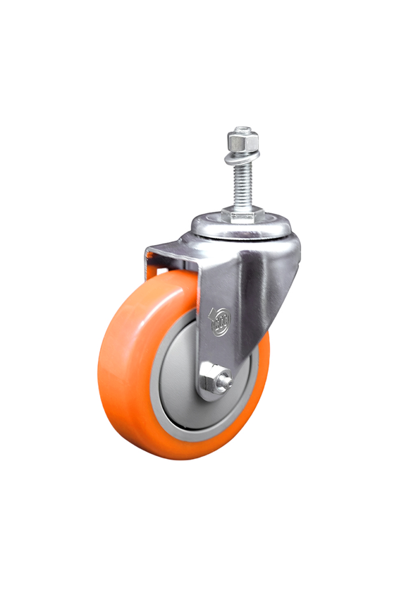 4 Inch Orange Polyurethane Wheel Swivel 3/8 Inch Threaded Stem Caster SCC