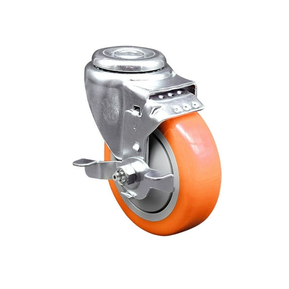4 Inch Orange Polyurethane Wheel Swivel Bolt Hole Caster with Brake SCC