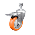 thumbnail image 1 of 4 Inch Orange Polyurethane Wheel Swivel ½ Inch Stem Caster with Total Lock Brake, 1 of 2