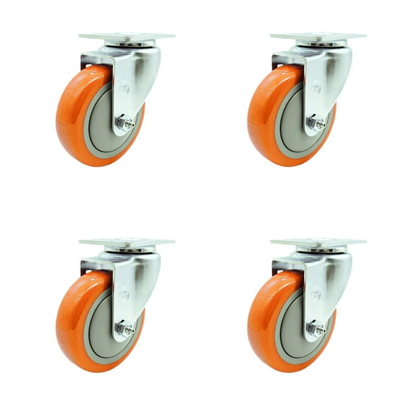 4 Inch Orange Polyurethane Wheel Swivel Top Plate Caster Set