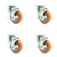 thumbnail image 1 of 4 Inch Orange Polyurethane Wheel Swivel Top Plate Caster Set with Brake SCC, 1 of 1