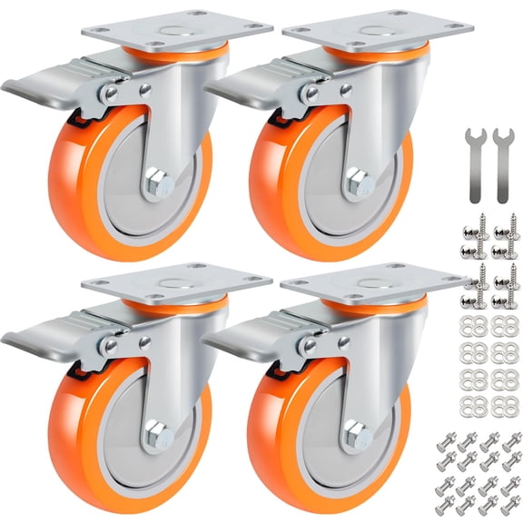 4 Inch Orange Swivel Caster Wheel, Heavy Duty Industrial Hardware