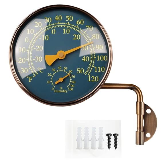 4-Inch Outdoor Thermometer and Humidity Gauge, Window Thermometer for Outside Temperature and Humidity Monitor, Brass Analog Dial, Battery-Free for Patio, Garage, Greenhouse, Garden, Wall