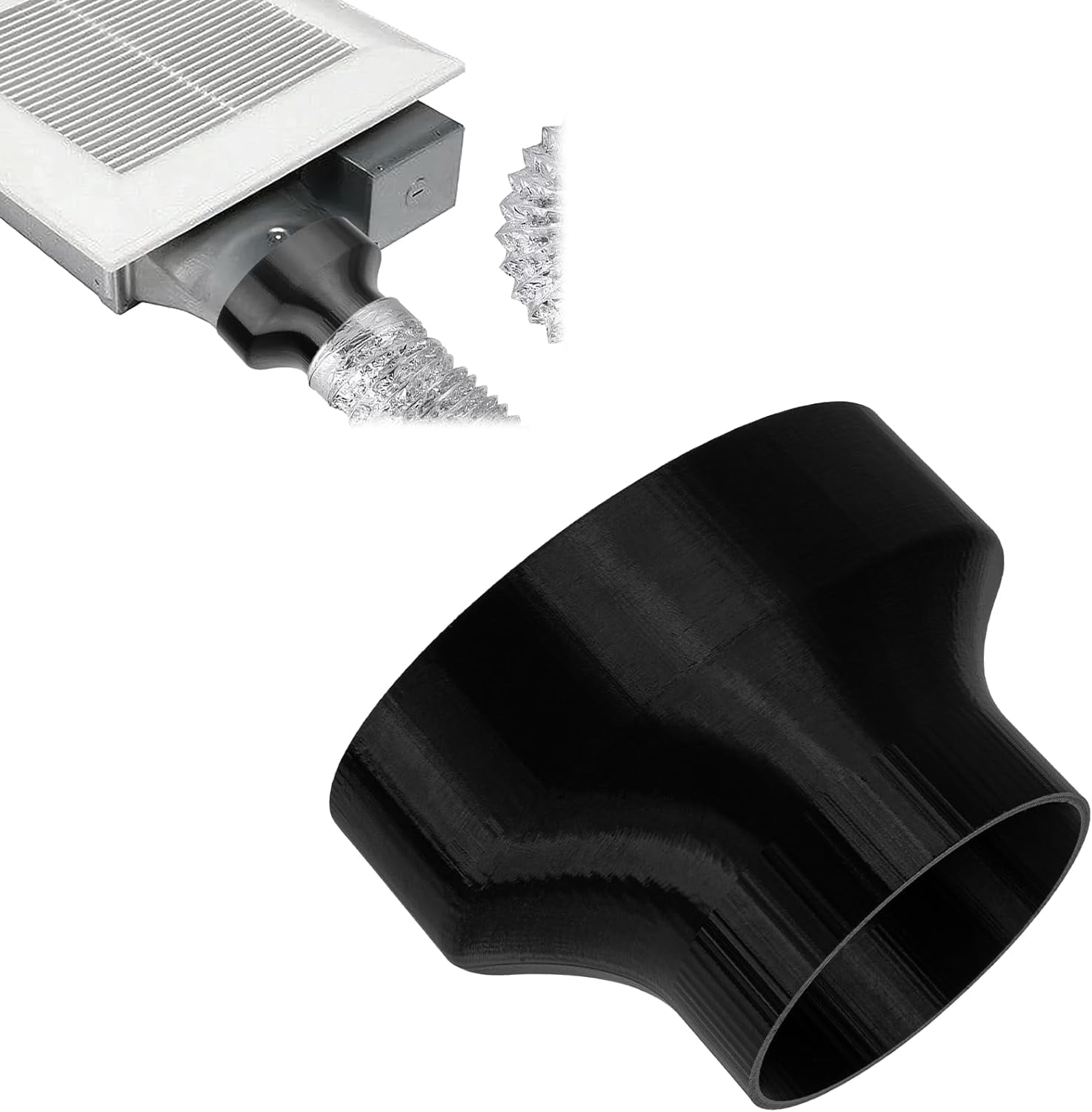 4-Inch Oval to 3-Inch Round Duct for Panasonic Exhaust Fan Adapter, Vent Reducer Connector for Bathroom Ventilation, Easy Installation (Black)