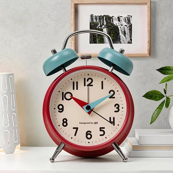 4 Inch Oversized Alarm Clock Metal Body Silent Two-Tone Design for Bedroom Office Dorm