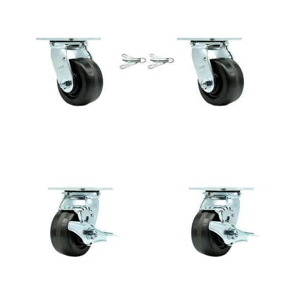 4 Inch Phenolic Caster Set with Ball Bearings 2 Swivel Lock 2 Brake SCC