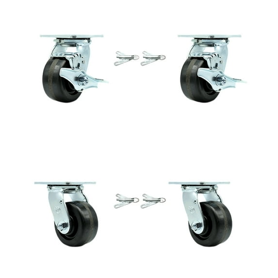 4 Inch Phenolic Caster Set with Ball Bearings 4 Swivel Lock 2 Brake SCC