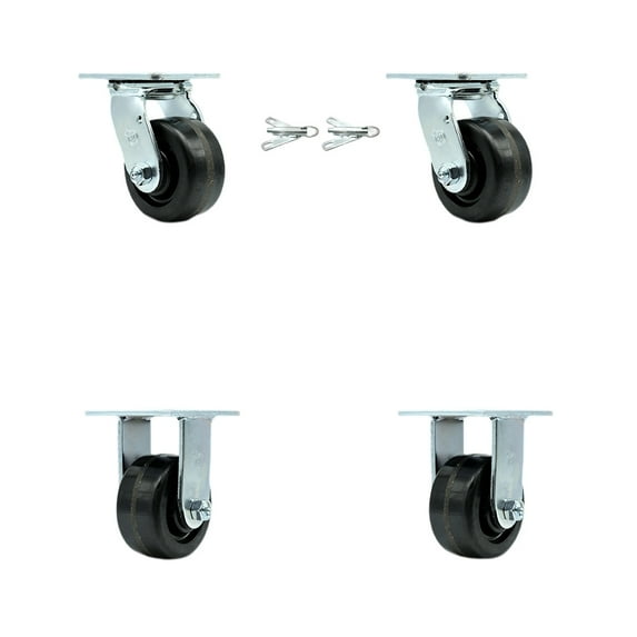 4 Inch Phenolic Caster Set with Roller Bearings 2 Swivel Lock 2 Rigid SCC
