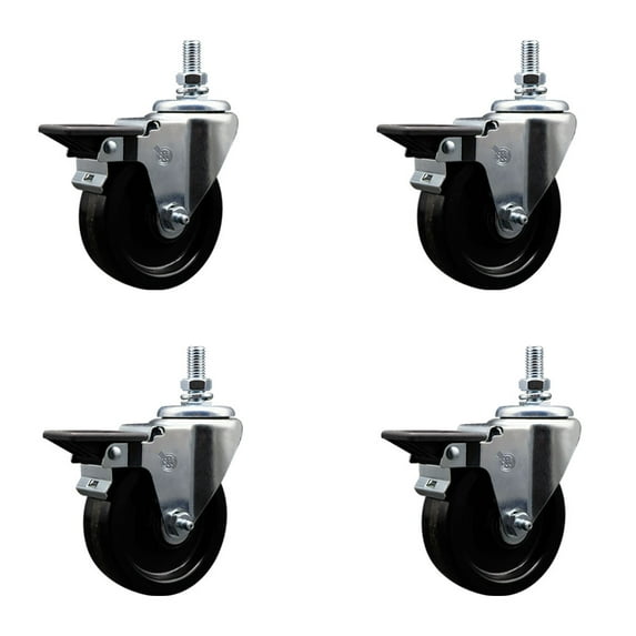 4 Inch Phenolic ½ Inch Threaded Stem Caster Set with Brake
