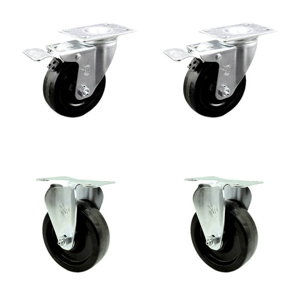 4 Inch Phenolic Swivel Top Plate Caster Set 2 Lock Brakes 2 Rigid Service Caster