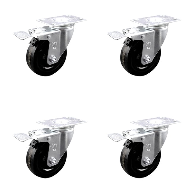 4 Inch Phenolic Swivel Top Plate Caster Set with Total Lock Brake ...