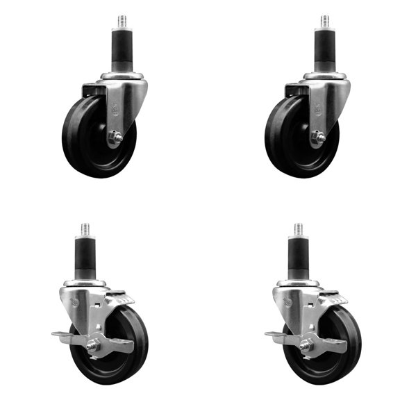 4 Inch Phenolic Wheel Swivel 1-1/4 Inch Expand Stem Caster Set 2 Brakes SCC