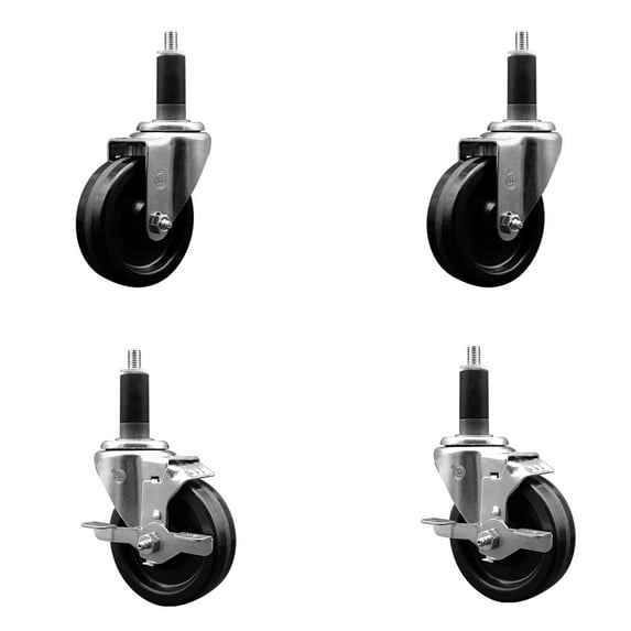 4 Inch Phenolic Wheel Swivel 1-1/8 Inch Expanding Stem Caster Set 2 Brakes SCC
