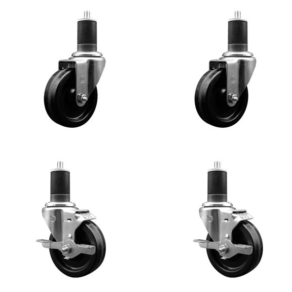 4 Inch Phenolic Wheel Swivel 1-5/8 Inch Expand Stem Caster Set 2 Brakes SCC