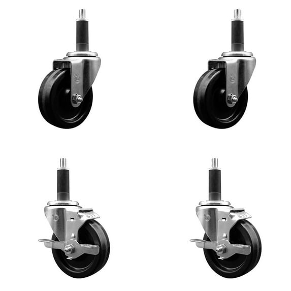 4 Inch Phenolic Wheel Swivel 1 Inch Expand Stem Caster Set 2 Brakes SCC