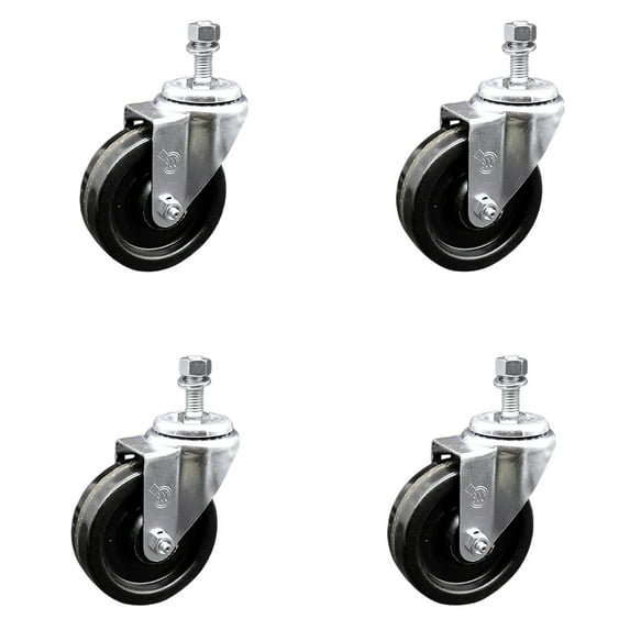 4 Inch Phenolic Wheel Swivel 10mm Threaded Stem Caster Set Service Caster