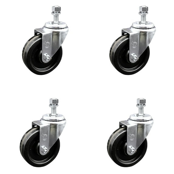 4 Inch Phenolic Wheel Swivel 12mm Threaded Stem Caster Set Service Caster