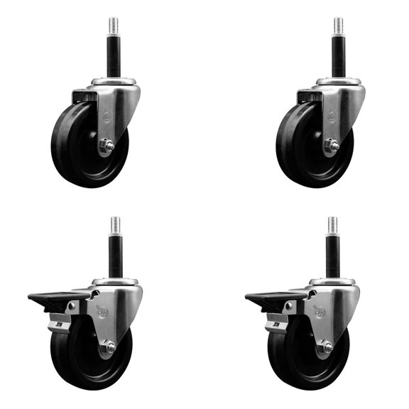 4 Inch Phenolic Wheel Swivel 3/4 Inch Expand Stem Caster Set 2 Brakes SCC