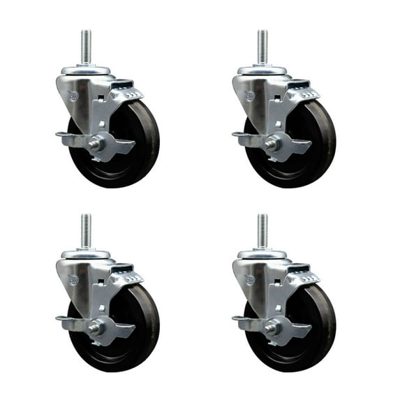 4 Inch Phenolic Wheel Swivel 3/4 Inch Threaded Stem Caster Set with Brake SCC
