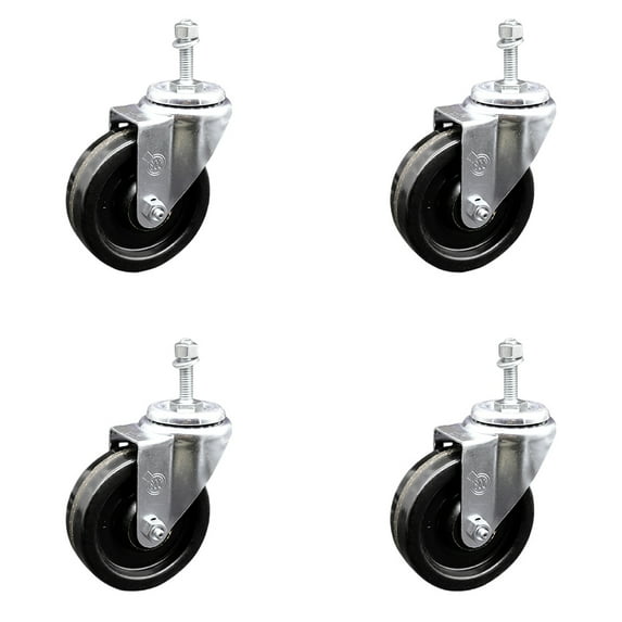 4 Inch Phenolic Wheel Swivel 3/8 Inch Threaded Stem Caster Set Service Caster