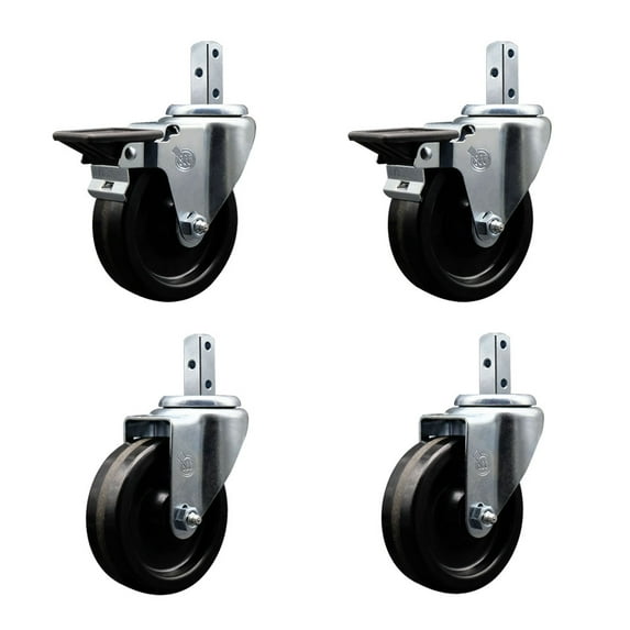 4 Inch Phenolic Wheel Swivel 7/8 Inch Square Stem Caster Set 2 Brakes SCC