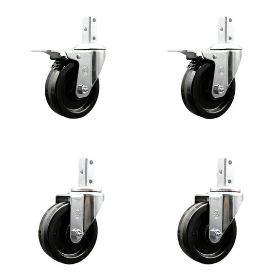 4 Inch Phenolic Wheel Swivel 7/8 Inch Square Stem Caster Set 2 Total Lock Brakes