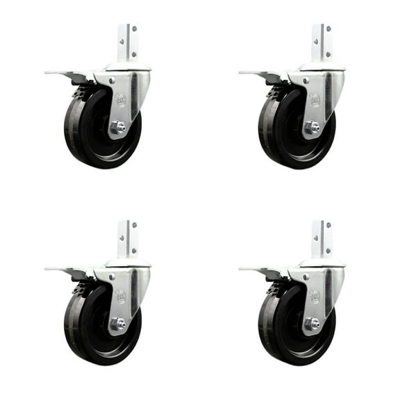 4 Inch Phenolic Wheel Swivel 7/8 Inch Square Stem Caster Set Total Lock Brake